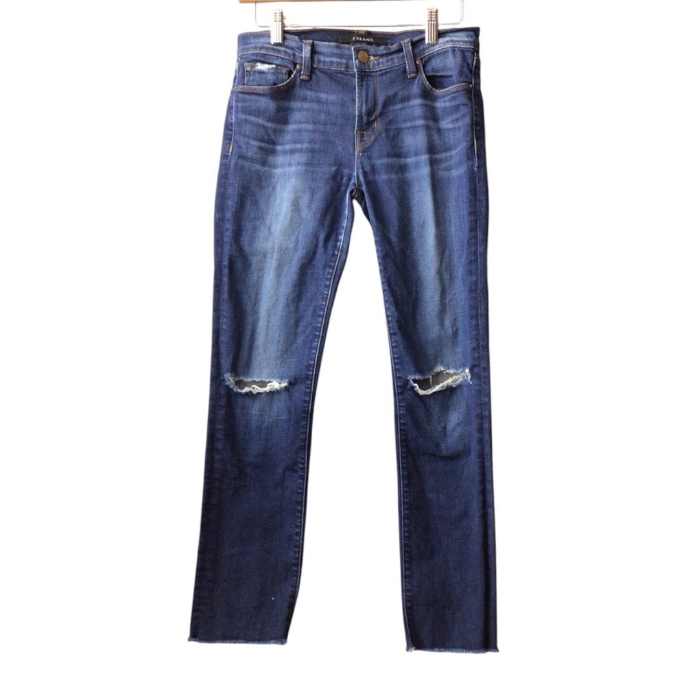 J Brand Dark Blue Straight Leg  Distressed Jeans size 26